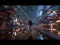 Skateboarding through a cyberpunk city