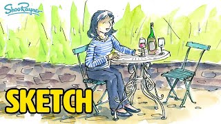 How to Sketch a Person Sitting at a Table - full watercolour tutorial