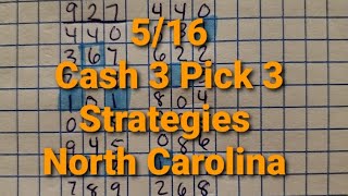5/16 North Carolina Cash 3 Pick 3 Strategies