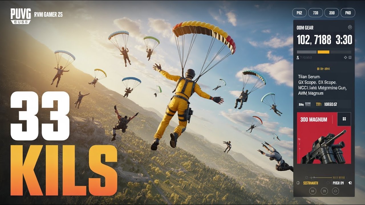 PUBG 33 KILL Game! Best Gear Loadout (AWM + 300 Magnum) 🎯