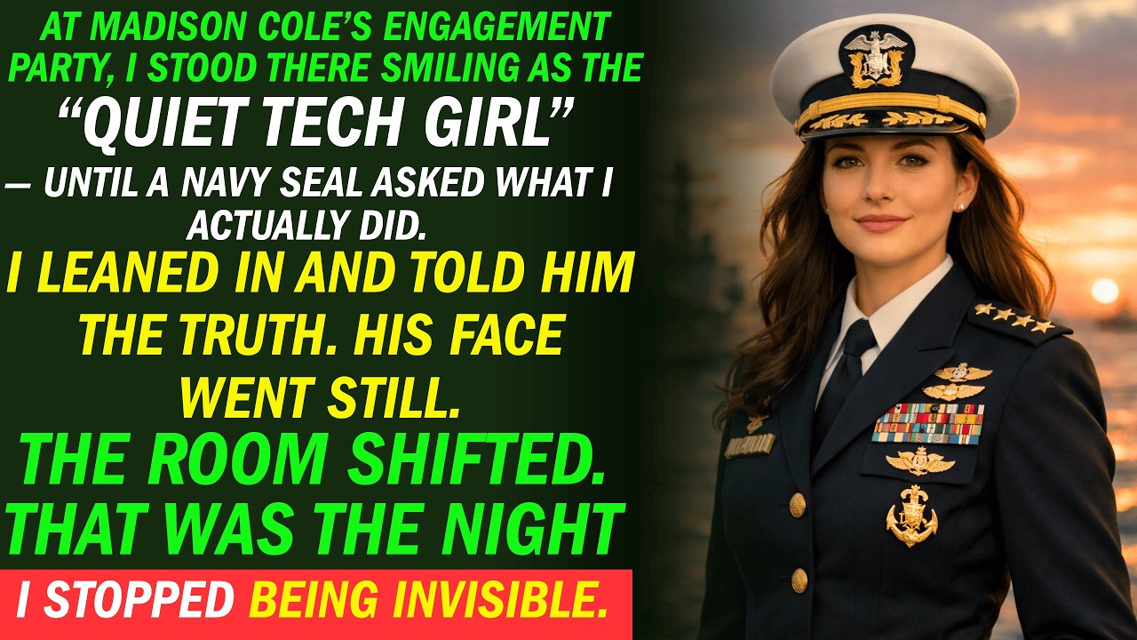 At Madison Cole’s engagement party, quiet tech worker Evelyn Ward shocks Navy SEAL Ryan Blake by