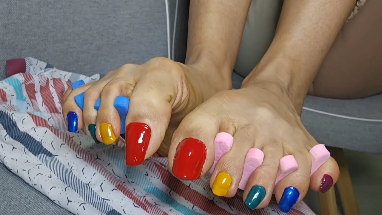 ASMR Painting Long Toenails Rainbow Pedicure - YouTube