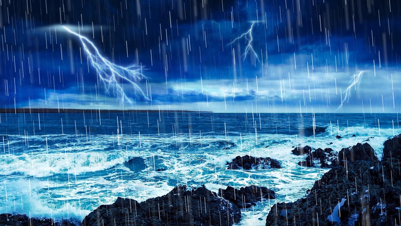 Large Ocean Waves + Epic Rain & Thunder = Best Sleep Ever!