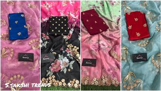Pure Soft Silky Smooth Organza Floral Printed Sarees with Beautiful Cut work Border all over Single screenshot 4