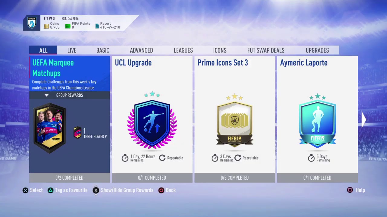 UEFA Marquee Matchups UCL SBC FIFA 19