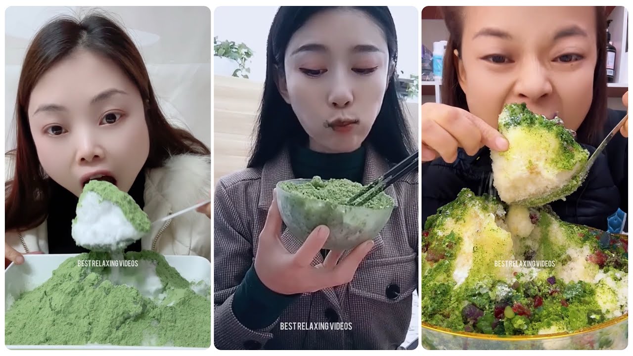 ASMR Matcha Ice Eating | Cold and Refreshing