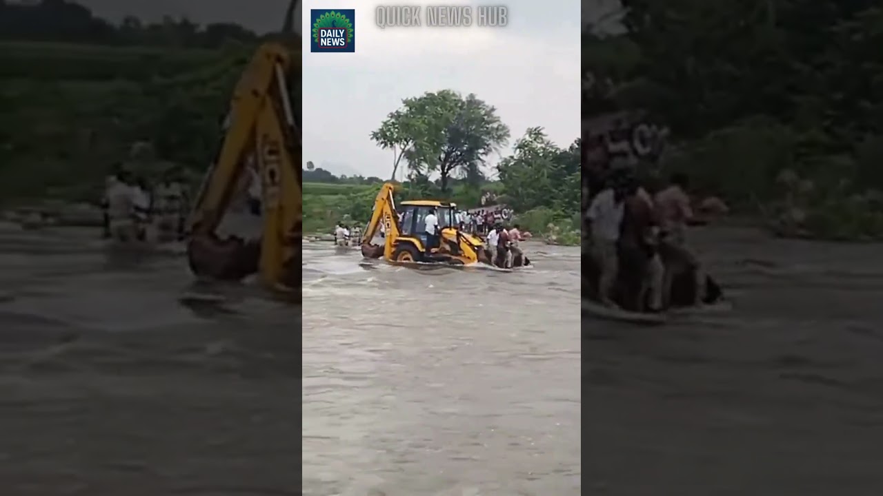 Police Rescue Man Trapped in Floods with a JCB | Yadadri Bhuvanagiri 