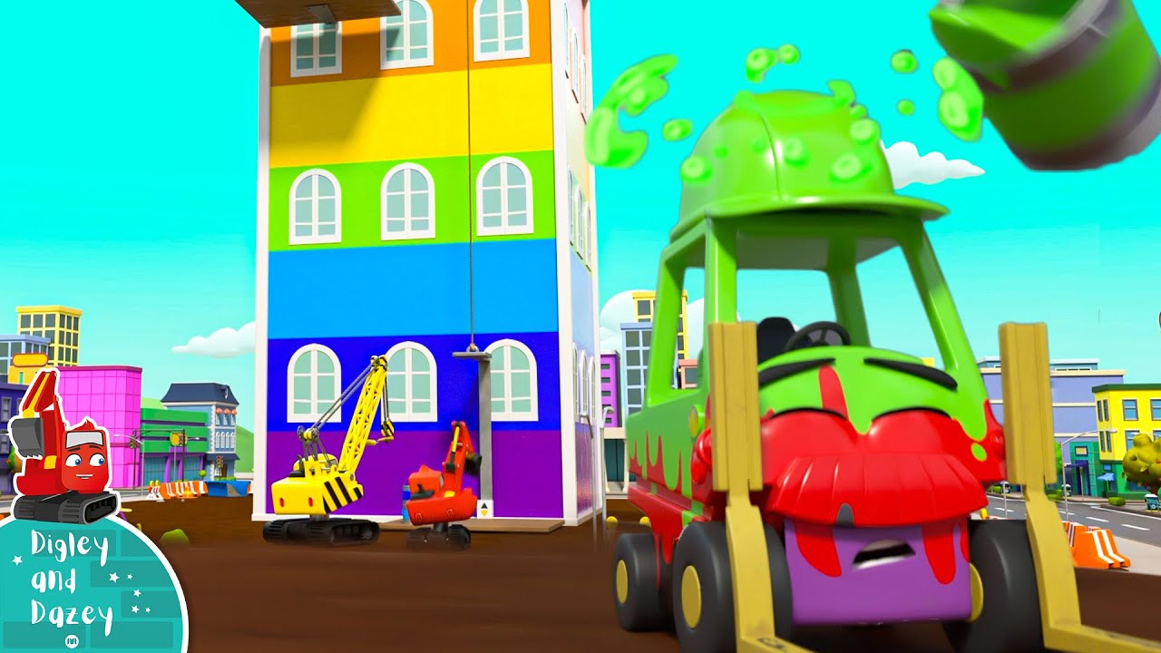RAINBOW Building Construction - Digley and Dazey | Construction Cartoons for Kids