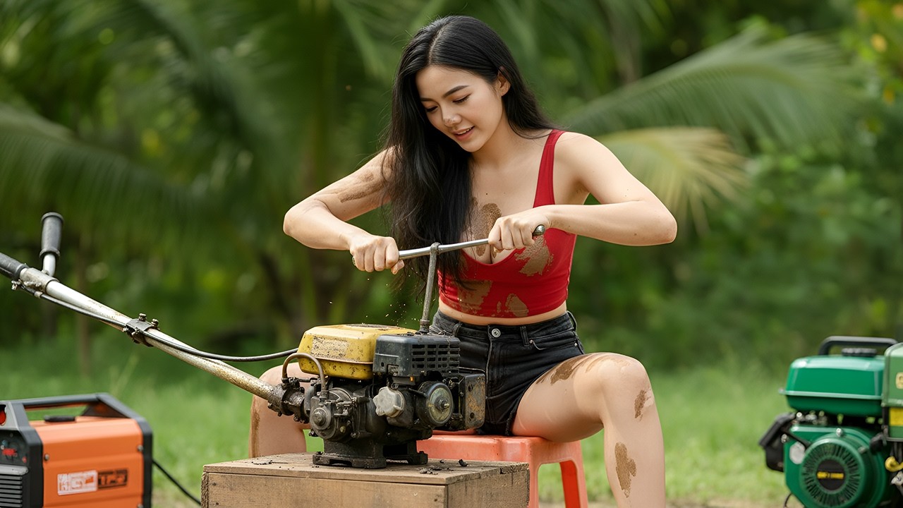 The Genius Girl Repairs an Abandoned Hand-Held Lawn Mower — Full Engine & Shaft Restoration | ASMR