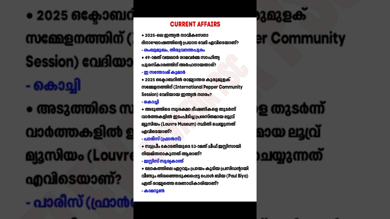 Malayalam Current Affairs | കറന്റ്‌ അഫയേർസ് | kerala |