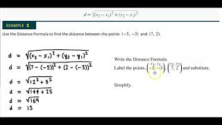 Math 10 1.7 Example 2 Use the Distance Formula to find the distance between the points