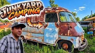 Overnight JUNKYARD Stealth Camp in an Old Box Van!