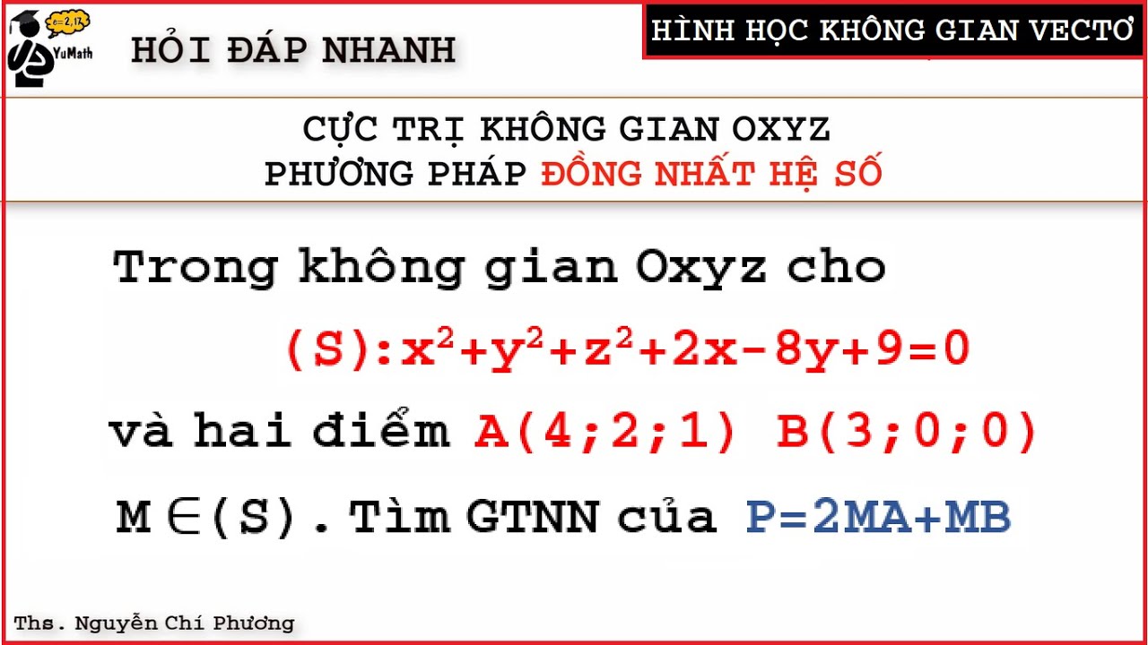 Cực trị không gian oxyz - Sử dụng phương pháp đồng nhất hệ số | Toán 12