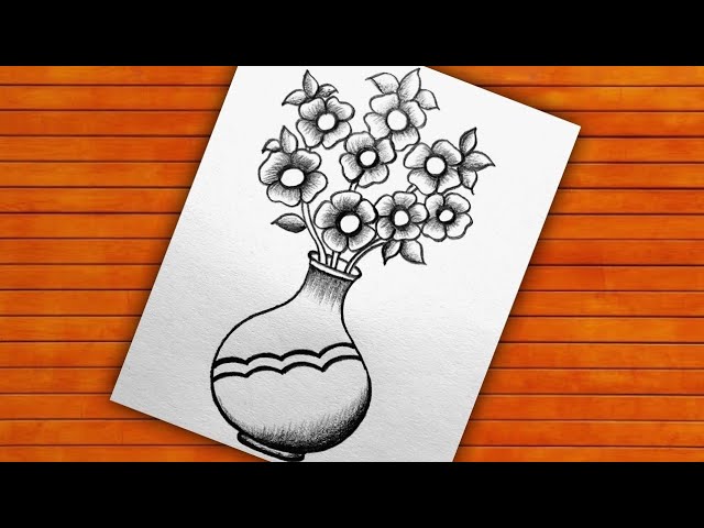 pencil drawing flower in a pot