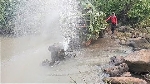 Xe công nông 2 câu chở chuối qua sông đường lây lên giốc/#15/của KIU 81