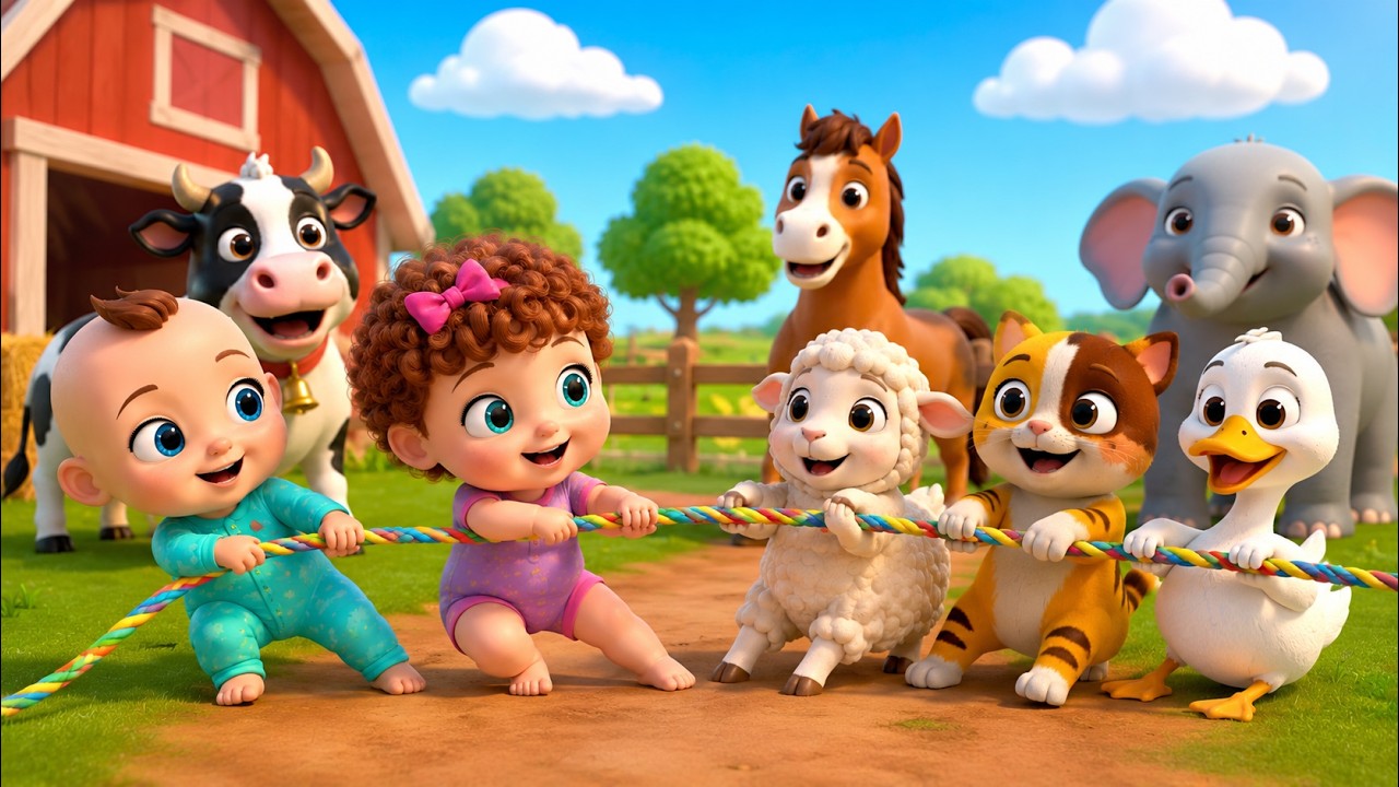 Funny Animal Race on Long Rainbow Slide | Duck, Lion, Cow & Elephant 3D Game