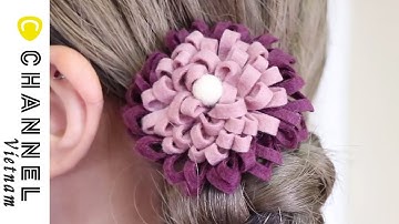chỉ cần cắt và dán♪ có ngay chun buộc tóc hoa từ vải nỉ siêu xinh