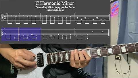 C Harmonic Minor Descending 3 Note Arpeggios / Guitar Lesson / Tabs