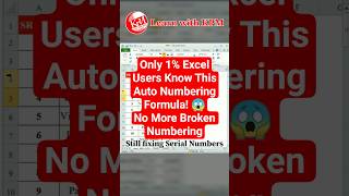 Only 1% Excel Users Know This Auto Numbering Formula! 😱 No More Broken Numbering #exceltips #shorts