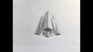 3 Point Perspective Drawing, Letter 'M', 360° 3 Point Perspective Drawing, Letter 'M', 360°