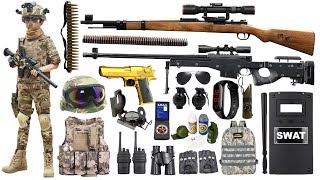 Unpacked special police weapon toy set, 98K sniper gun, AWM, Desert Eagle pistol, police toy gun