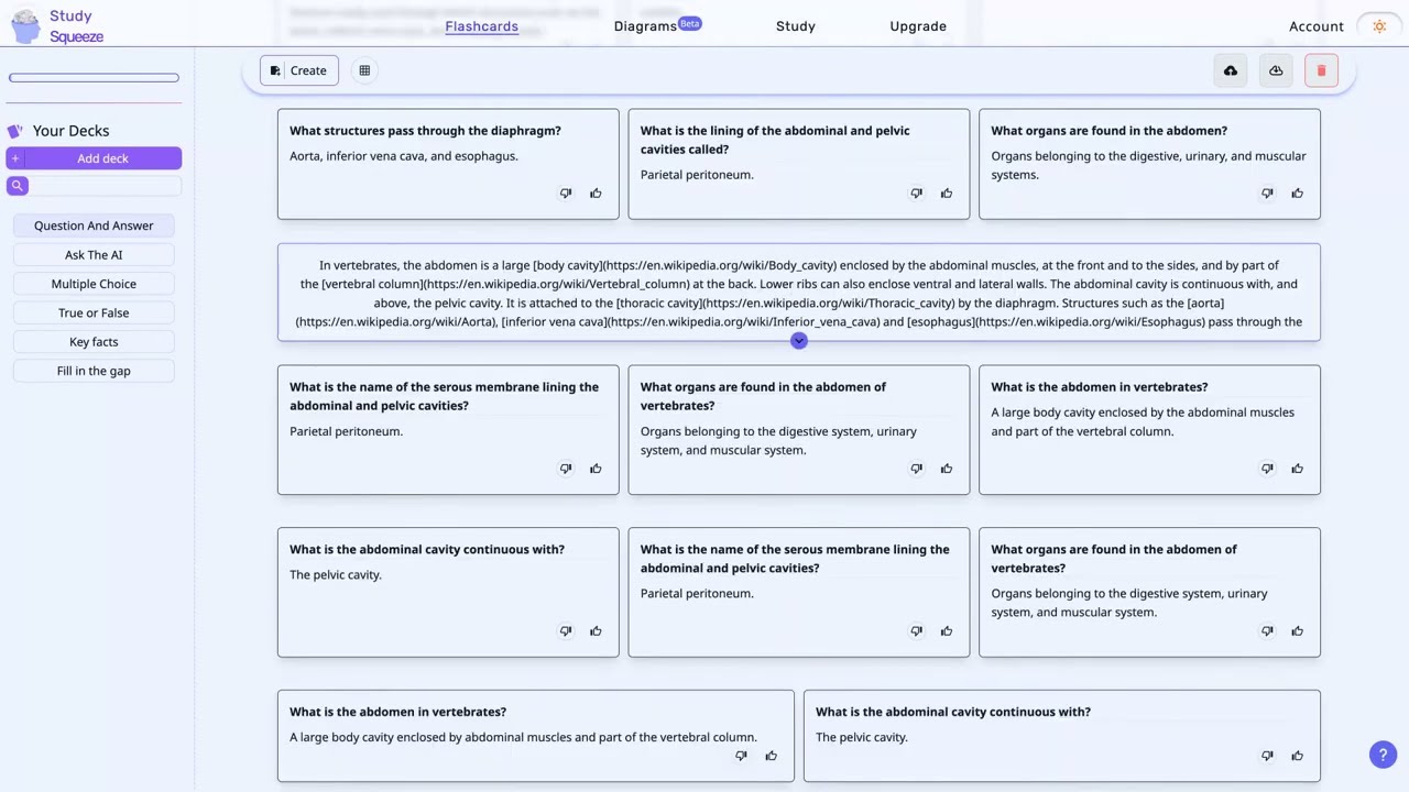 Creating flashcards with StudySqueeze