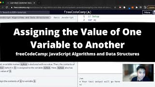Assigning the Value of One Variable to Another (Basic JavaScript) freeCodeCamp tutorial