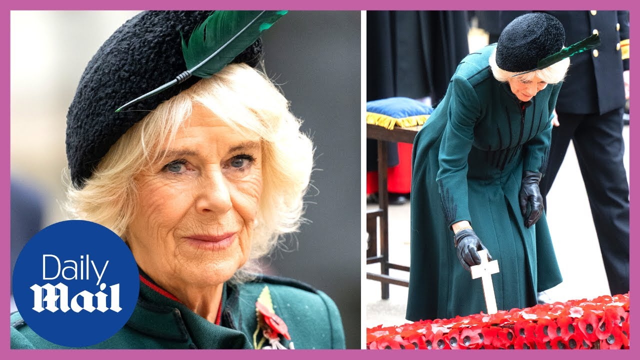 Queen Consort Camilla lays cross for Remembrance at Westminster Abbey