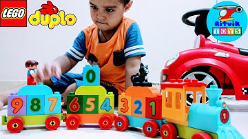 Kid playing with Lego Duplo Number Train Toy Unbox, Build and Review!!