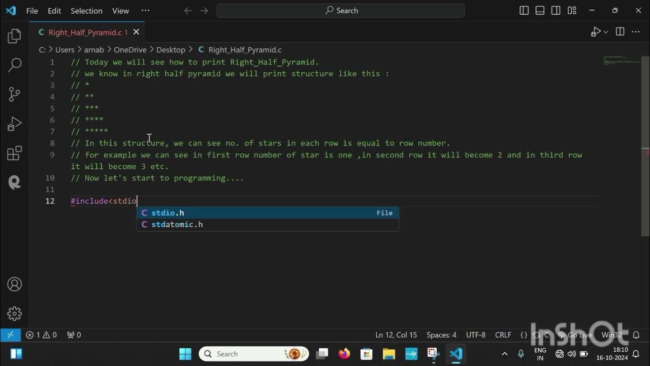 Right half pyramid problem solving using C.(C programming) - YouTube