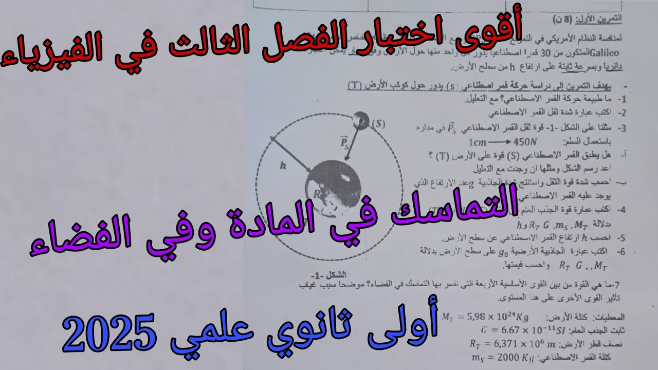 أقوى اختبار الفصل الثالث في الفيزياء للسنة الأولى ثانوي علمي حول التماسك في المادة وفي الفضاء 2025