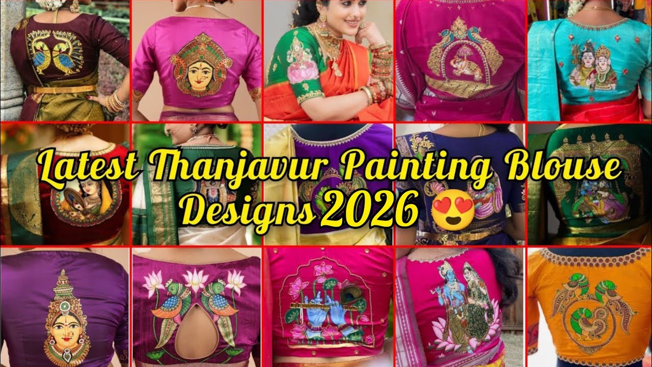 Модные дизайны блузок с танджорской живописью 2026 года | Вдохновлено храмовым искусством 