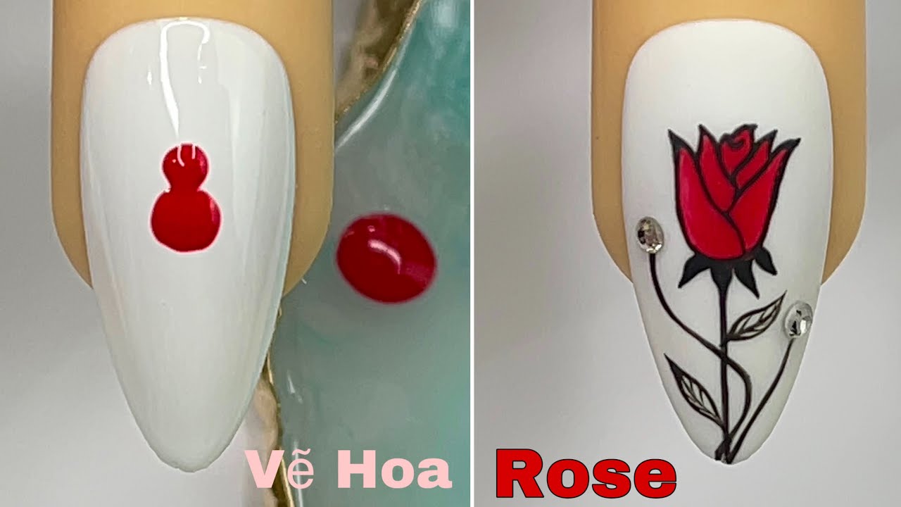 Easy Rose Flower Nails Art For Beginner 💖Vẽ Hoa Xuân Hè 💅New Nails Design 💝 New Nails