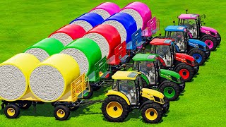 Land Of Colors New Hollond T4 Tractors Big Cotton Bales High Parkour Colored Transport Fs22
