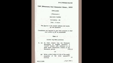 Tripura University 2023,2nd Semester English Honours Question Paper 📄llQuestion PDF In Descriptions
