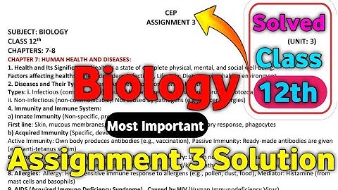 BIOLOGY CEP ASSIGNMENT 3 SOLUTION CLASS 12TH | CEP ASSIGNMENT3 SOLVED BIOLOGY