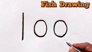 How to Turn 100 Into a Beautiful Fish Drawing 🎨 | Easy Number Drawing Art