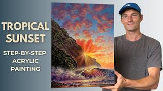 Tropical Sunset STEP by STEP Acrylic Painting Tutorial for Beginners