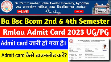Rmlau Ba,Bsc,Bcom 2nd & 4th Sem का Admit card जारी हो गया है। rmlau exam Admit card 2023 #rmlau