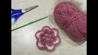 طريقة عمل وردة كروشية من طبقتين double layer crochet flower tutorial