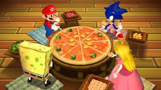 Mario Party 9 Step It Up - Mario vs Sonic vs Peach vs Spongebob (Master CPU)