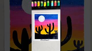 Easy Scenary Painting/Oil Pastel Art #artshorts #cactus #acrylicpainting #artacrylicscenery