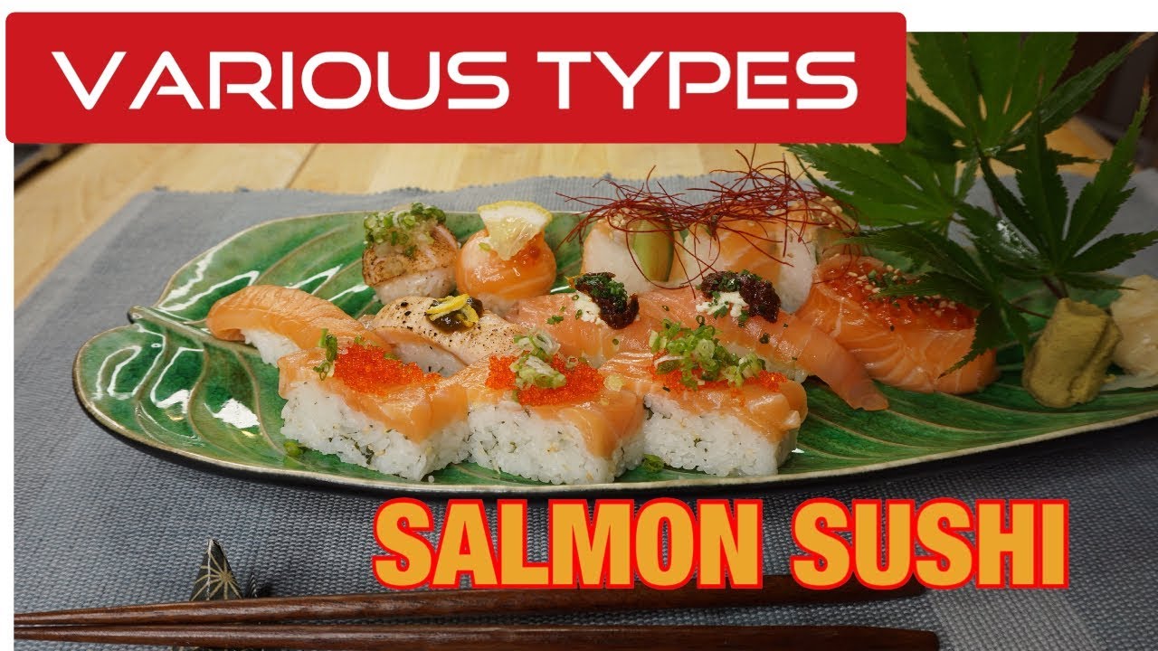 VARIOUS TYPES SALMON SUSHI at HOME in PARIS VARIOUS TYPES SALMON SUSHI at HOME in PARIS