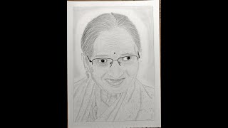 Amma,  Jwalajji, Grandma, Portrait of Grandmother,  Pencil  Portrait, Pencil and charcoal