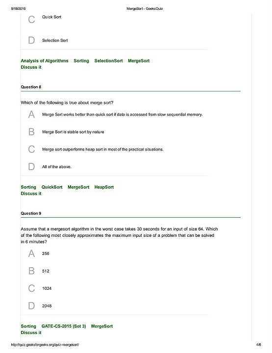 Merge Sort quiz 30 revision for interview, test, exam questions ...