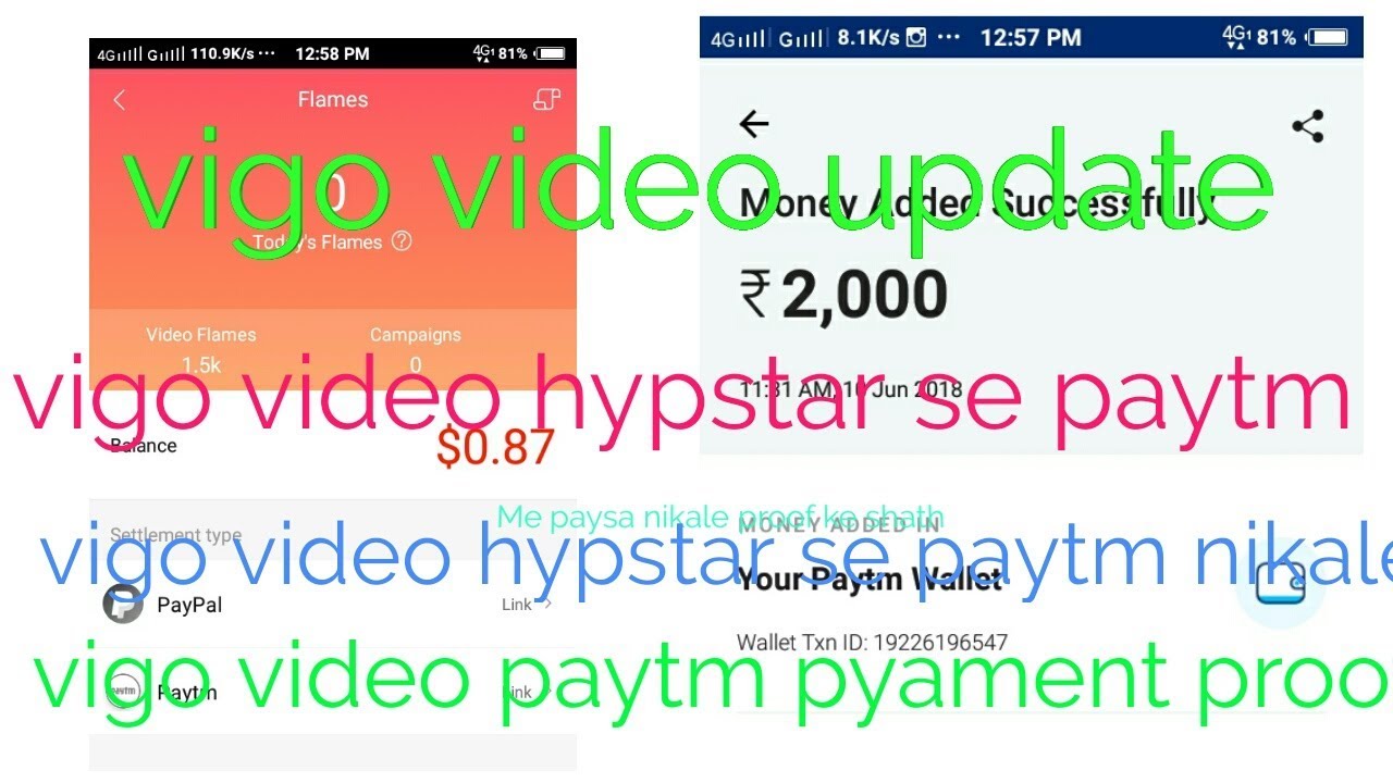 vigo video hypstar paytm payment proof
