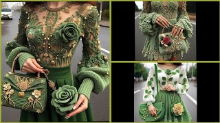 REAL?😮👉 LADY IN GREEN 💚!!! Crochet Hand Knitted Gucci Dress And Bag To Match. #green #crochet #knit
