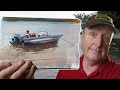 Sketching a Speed Boat in Gouache—Despite Wind, Rain, and Quicksand