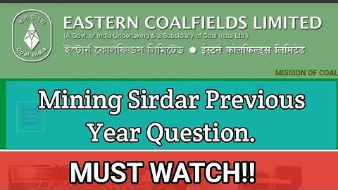 ECL Previous Year Question Paper || Most Important for ECL Mining Sirdar Exam||