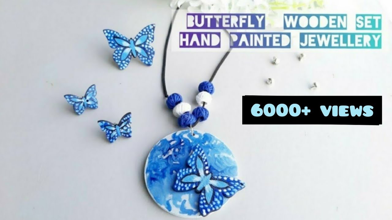 DIY- Butterfly wooden set / hand painted / wooden jewellery set 🍁